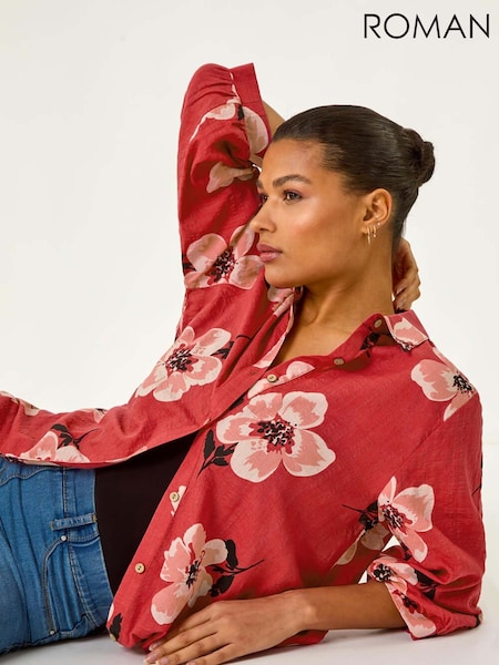 Roman Red Longline Floral Print Blouse (F79299) | £45