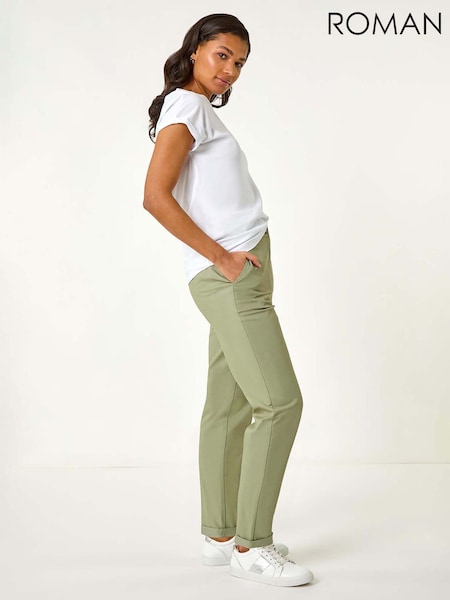 Roman Green Plain Cotton Chino Trousers (F79305) | £36