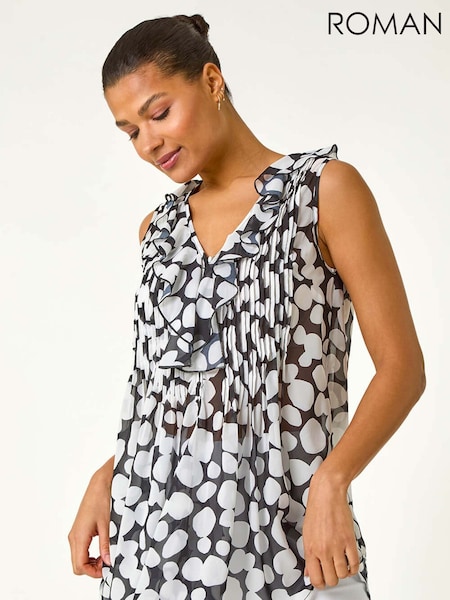 Roman Black Spot Print Frill Pintuck Detail Top (F79322) | £42