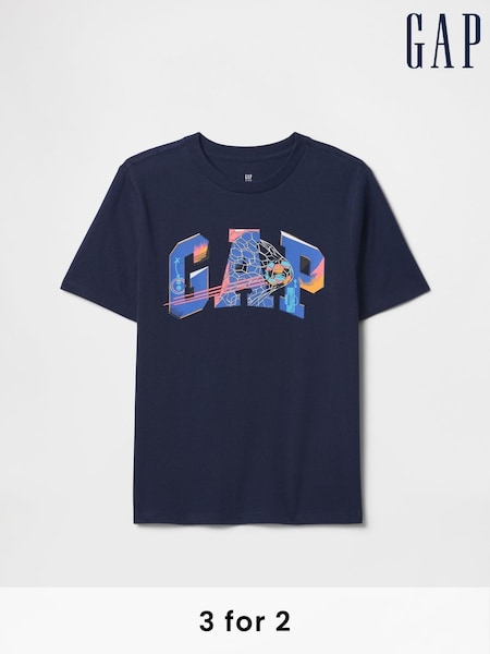 Gap Navy Blue Football Graphic Logo T-Shirt (4-13yrs) (F79377) | £10