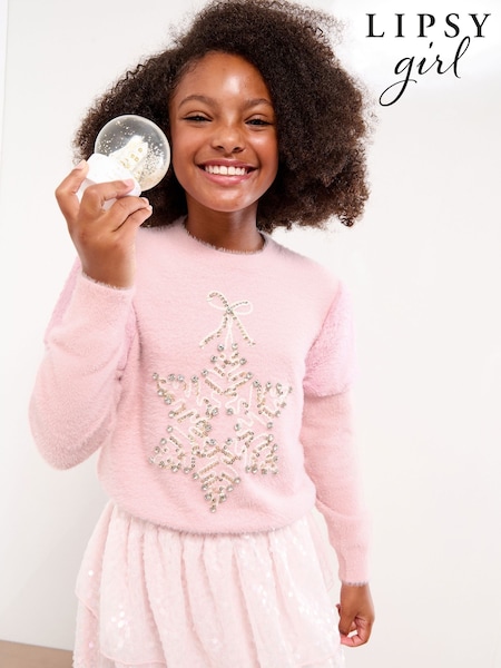 Lipsy Pink Snowflake Christmas Crew Neck Knitted Jumper (5-16yrs) (F79391) | £28 - £37