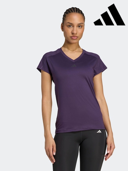 adidas Purple Light Aeroready Train Essentials Minimal Branding V-Neck T-Shirt (F79425) | £20