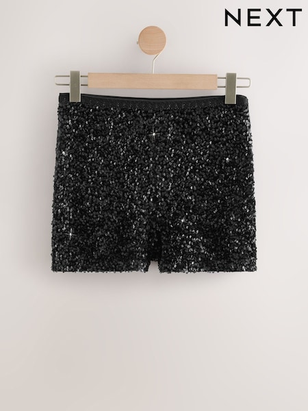 Black Velvet Sequin Embellished Shorts (F79456) | £26