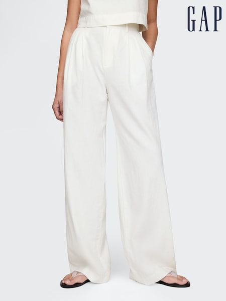 Gap White Wide Leg Heavyweight Linen-Blend Trousers (F79488) | £60