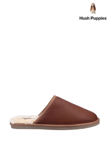 Hush Puppies Dark Tan Coady Leather Slippers (F79543) | £52