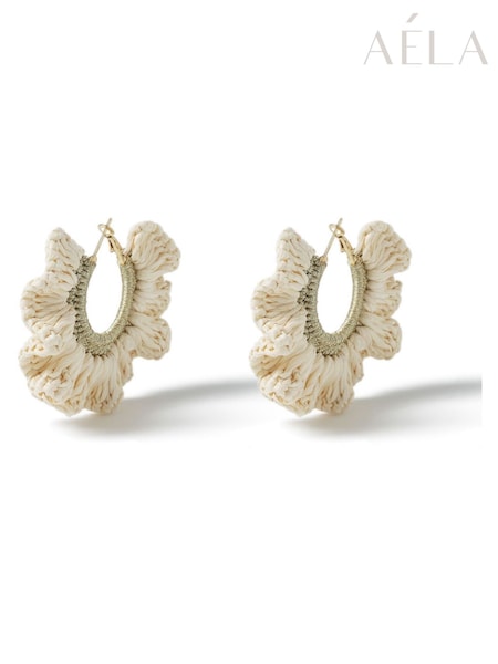 Aela Large Cream Woven Hoop Earrings (F79573) | £15