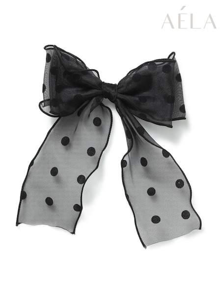 Aela Organza Black Polka Dot Hair Bow (F79599) | £12.50