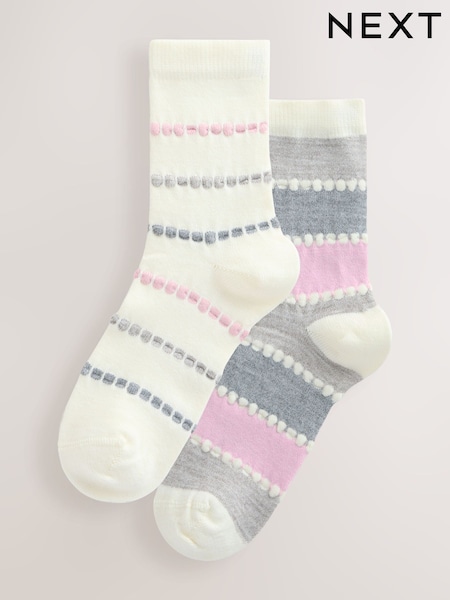 Pink/Grey Stripe Tuckstitch Ankle Socks 2 Pack (F79615) | £0