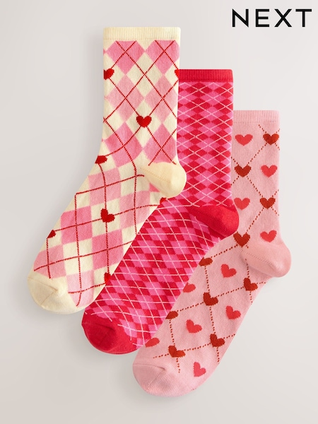Pink/Red Argyle Ankle Socks 3 Pack (F79616) | £0