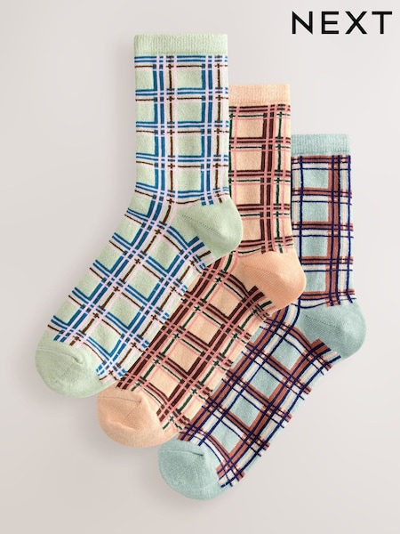 Sparkle Pastel Check Ankle Socks 3 Pack (F79619) | £10