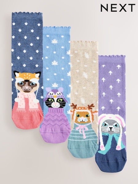 Winter Cats Ankle Socks 4 Pack (F79626) | £10