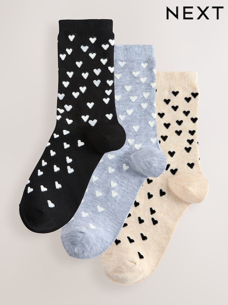 Black/White Hearts Ankle Socks 3 Pack (F79635) | £0