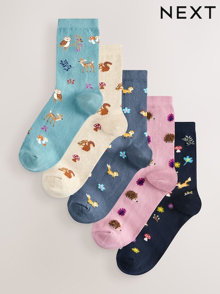 Autumn Animal Ankle Socks 5 Pack (F79638) | £0