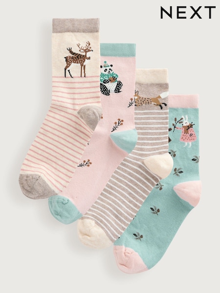 Autumn Animal Character Ankle Socks 4 Pack (F79644) | £0