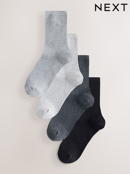 Grey Waffle Embroidered Motif Heart Print Ankle Socks 4 Pack (F79655) | £11