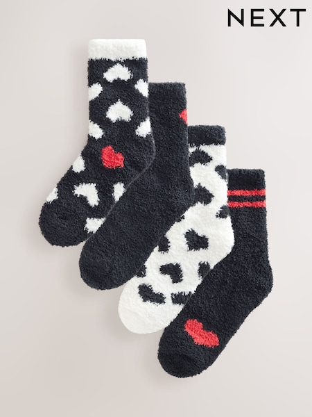 Black/White Red Hearts Cosy Ankle Socks 4 Pack (F79661) | £14