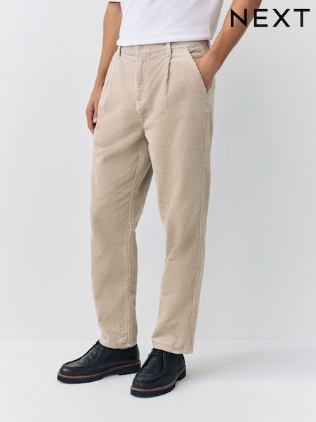Ecru Regular Tapered Fit Corduroy Single Pleated Trousers (F79665) | £32