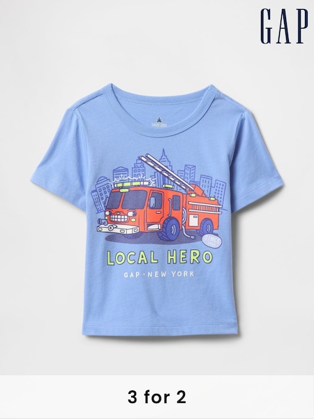 Gap Blue Fire Truck Short Sleeve Graphic T-Shirt (4-13yrs) (F79681) | £10