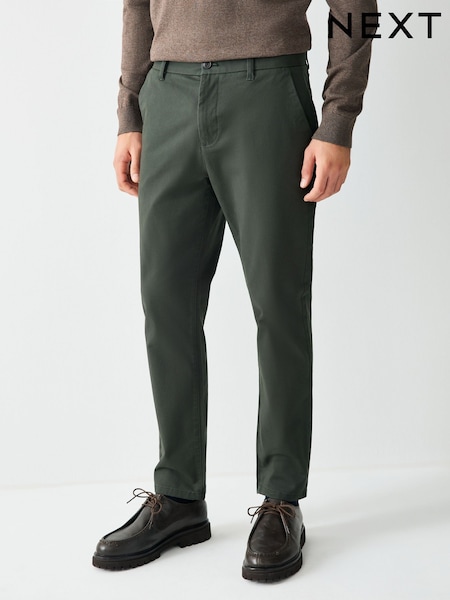 Dark Green Slim Fit Pleated Stretch Chinos Trousers (F79683) | £24