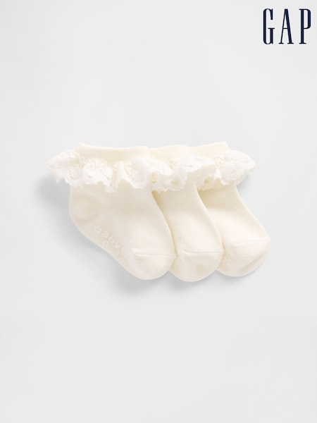 Gap Cream Ruffle Socks 3-Pack (Newborn-24mths) (F79691) | £10