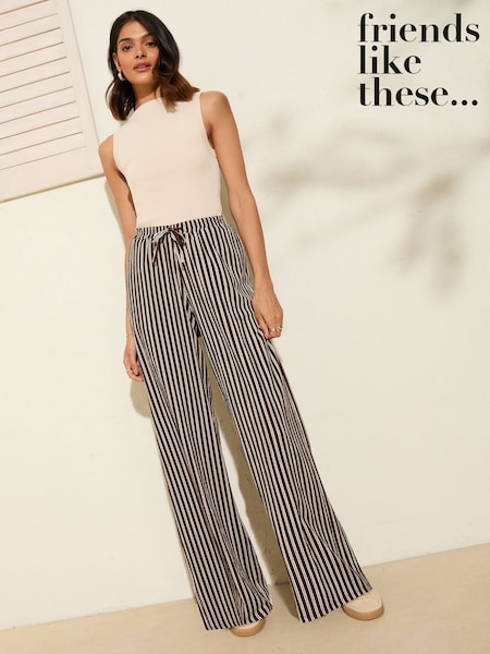 Friends Like These Chocolate Stripe Crinkle Jersey Wide Leg Trousers (F79713) | £0