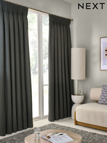 Charcoal Grey Soft Weave Linen Blend Pencil Pleat Lined Curtains (F79902) | £55 - £130