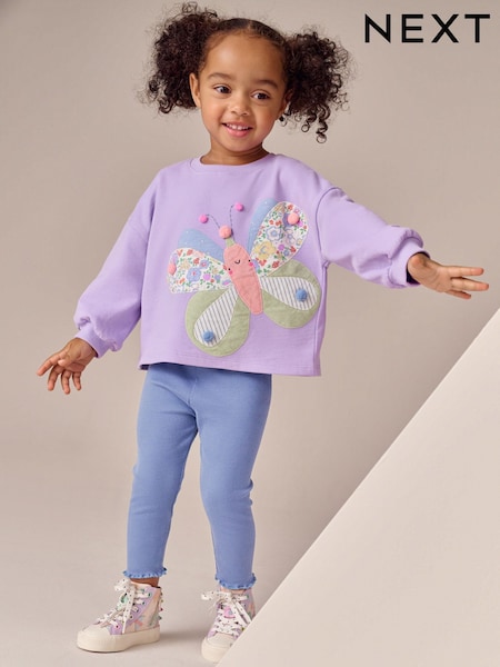 Lilac Purple Butterfly Long Sleeve Top and Leggings Set (3mths-7yrs) (F79939) | £13 - £17