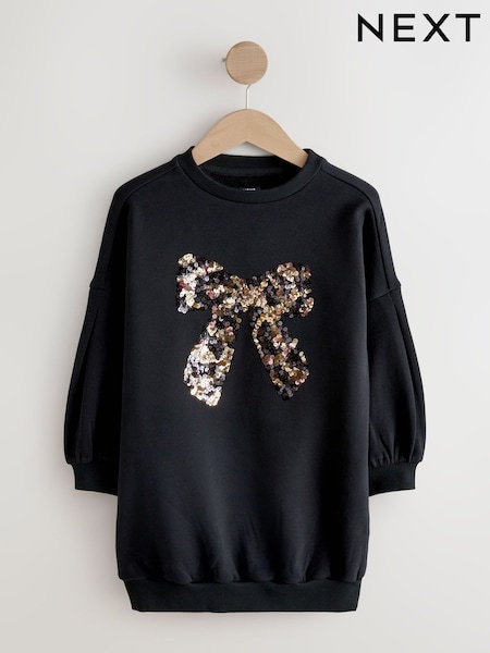 Black Sequin Bow Jumper Dress (3-16yrs) (F80300) | £16 - £21