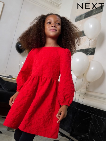 Red Textured Long Sleeve Dress (3-16yrs) (F80305) | £23 - £29