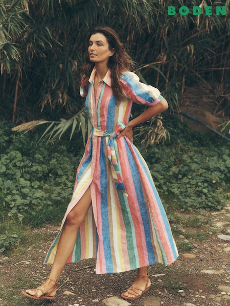 Boden Blue Alexa Linen Maxi Shirt Dress (F80319) | £156