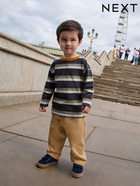 Charcoal Grey Striped Long Sleeve T-Shirt and Carpenter Joggers Set (3mths-7yrs) (F80646) | £16 - £20