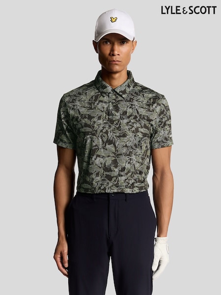 Lyle & Scott Black Golf Floral Polo Shirt (F80724) | £60