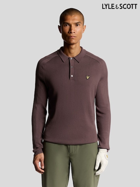 Lyle & Scott Red Golf Long Sleeve Knitted Polo Shirt (F80730) | £85