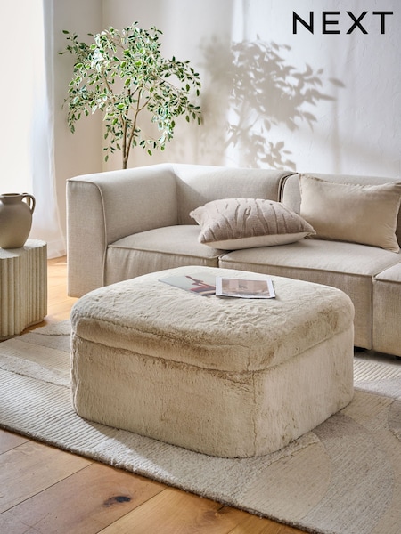 Oslo Faux Fur Light Natural Kimpton Storage Footstool (F80740) | £299