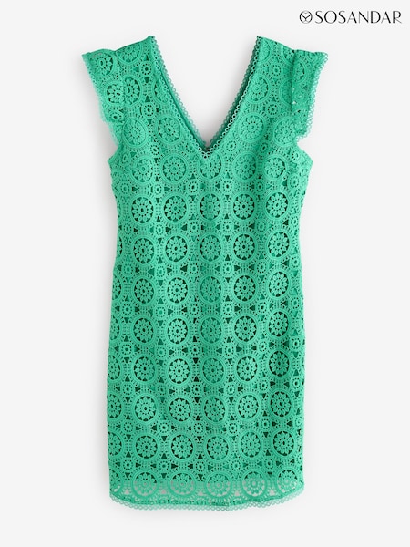 Sosandar Green Ruffle Sleeve Lace Shift Dress (F80878) | £79