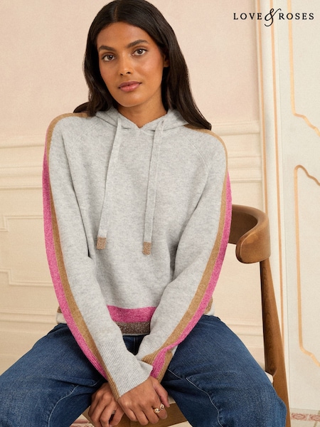 Love & Roses Grey Multi Lurex Stripe Hooded Knit Jumper (F81140) | £42