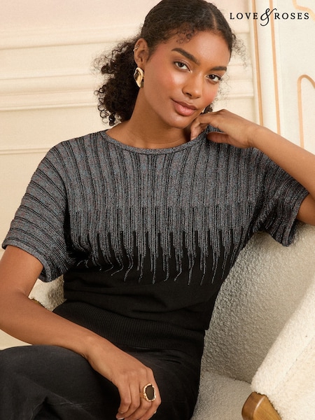 Love & Roses Black Multi Lurex Batwing Knitted Top (F81142) | £39