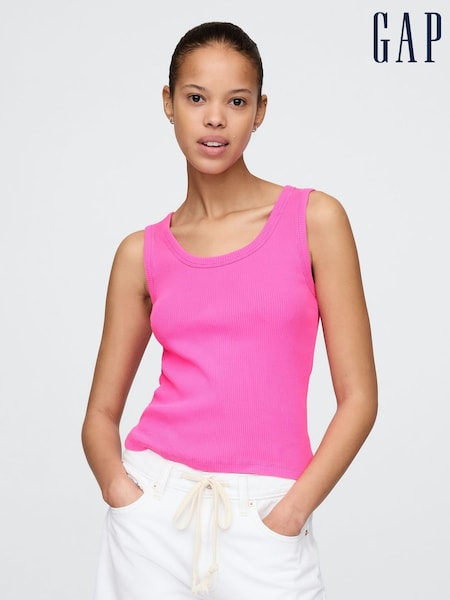 Gap Pink Ribbed Knit Cotton Stretch Scoop Vest (F81270) | £16