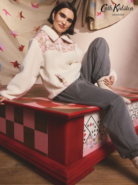 Cath Kidston Ecru Tiny Town Quarter Zip Borg Fleece Top (F81281) | £62