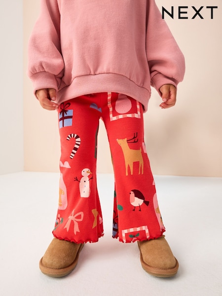 Red Santa Ribbed Flare Leggings (3mths-7yrs) (F81297) | £5 - £7