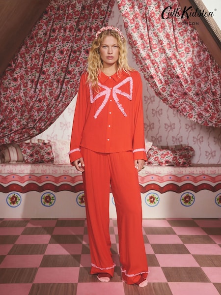 Cath Kidston Red Festive Bow Woven Viscose Pyjamas (F81311) | £54
