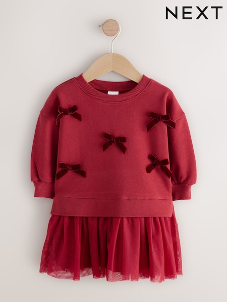 Red Bow Sweat Party Dress (3mths-7yrs) (F81704) | £15 - £17