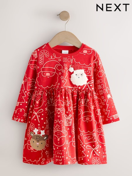 Red Long Sleeve Christmas Character Dress (3mths-7yrs) (F81707) | £8 - £10