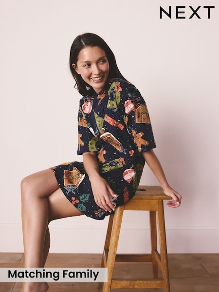 Navy Pudding Matching Family Christmas Cosy Nightshirt (F82003) | £16