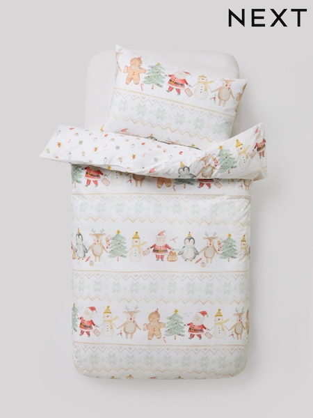 Ecru Santa Friends Reversible Christmas Duvet Cover and Pillowcase Set (F82204) | £18 - £28