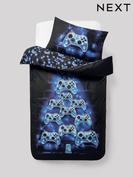 Blue Gamer Christmas Duvet Cover and Pillowcase Set (F82211) | £24 - £34