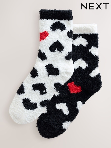 Black/White Red Hearts Cosy Ankle Socks 2 Pack (F82273) | £8