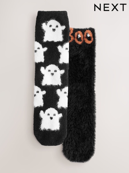 Black/White Ghosts Cosy Ankle Socks 2 Pack (F82279) | £10