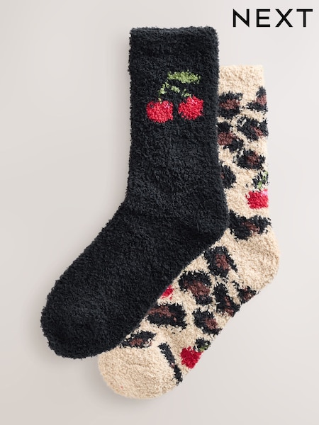 Leopard Cherries Cosy Ankle Socks 2 Pack (F82283) | £8
