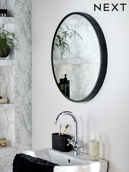 Black Rib Round Bathroom Wall Mirror (F82329) | £75